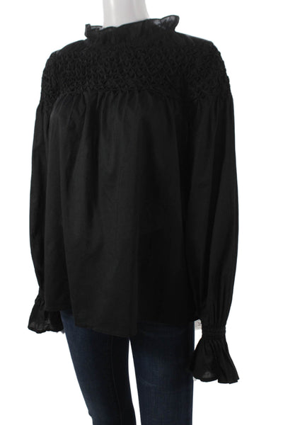 Merlette Women Black High Neck Tunic Long Sleeve Cotton Bohemian Size M
