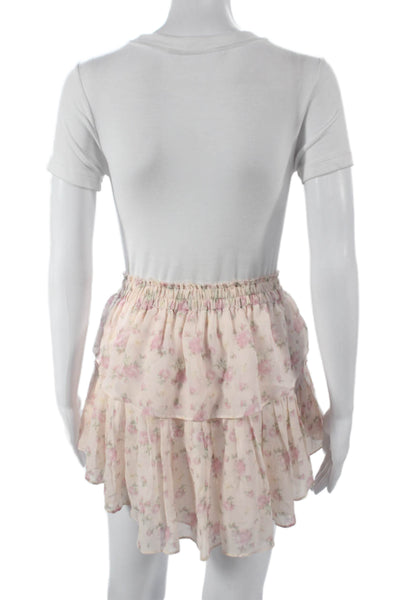 Love Shack Fancy Women Pink Silk Floral Mini Skirt Size PP