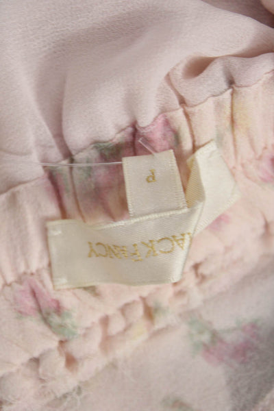 Love Shack Fancy Women Pink Silk Floral Mini Skirt Size PP