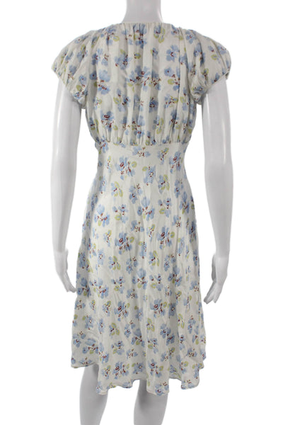 Doen Womens Fit & Flare Dress White Floral Scoop Neck Knee Length Size L