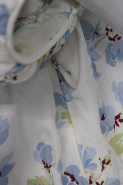 Doen Womens Fit & Flare Dress White Floral Scoop Neck Knee Length Size L