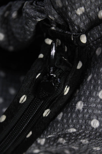 Doen Womens Fit & Flare Black Polka Dot Dress Square Neck Short Sleeve Size L