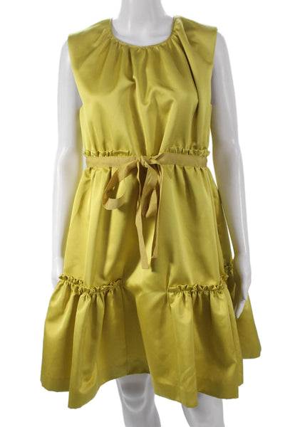 Rochas Womens Shift Dress Yellow Sleeveless Round Neck Knee Length Size 44