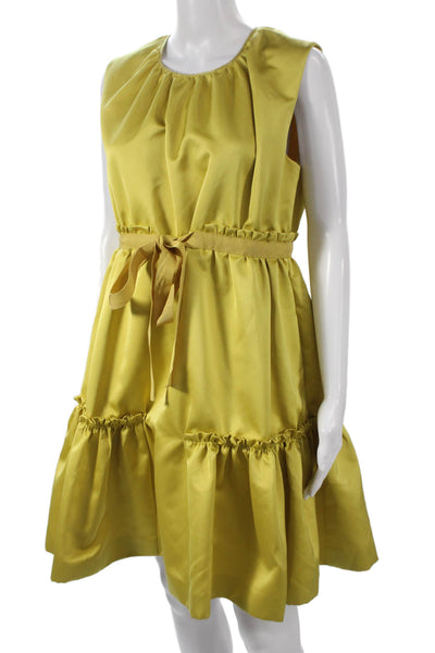 Rochas Womens Shift Dress Yellow Sleeveless Round Neck Knee Length Size 44