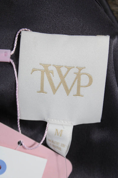 TWP Women Black 100% Silk Collared Button Long Sleeve Basic Blouse Size M