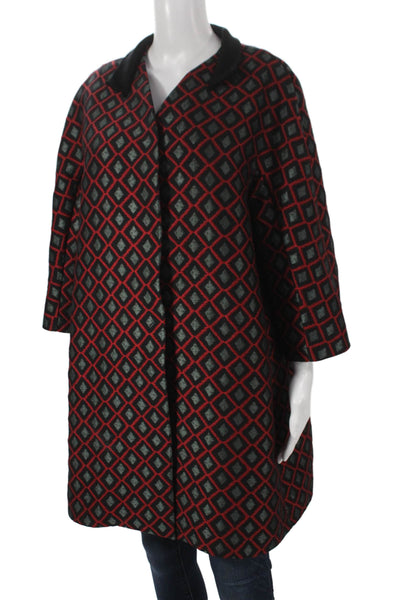 Etro Womens Black Argyle Overcoat Button Size 48