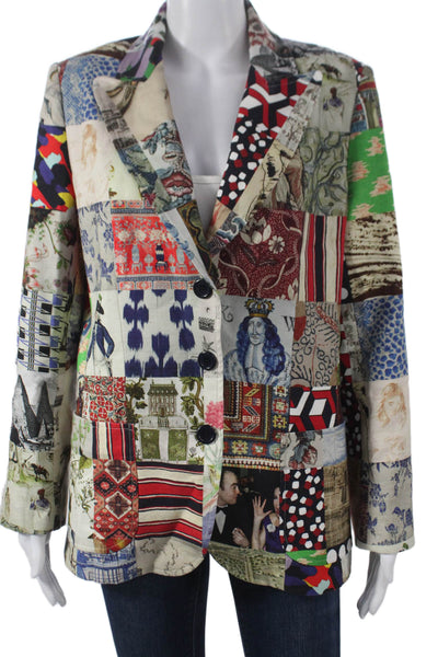 Libertine Womens Multicolor Floral Patchwork Jacket Button Long Sleeve Size L