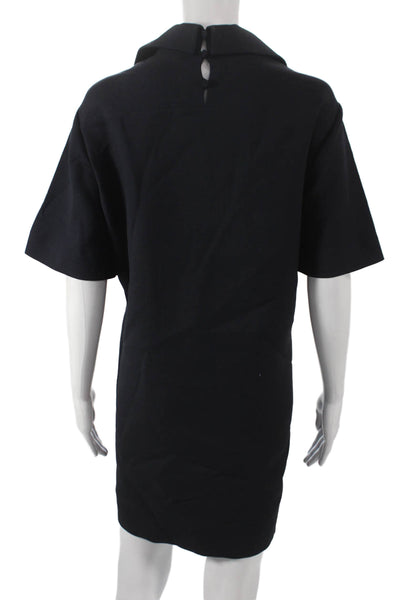 Valentino Women Shift Dress Black Wool Collared Knee Length Size 46