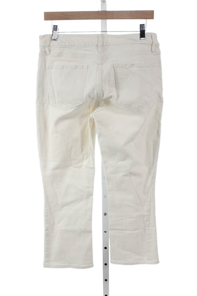 Frame Women Cropped High Rise Ivory Jeans Button Cotton Size 29