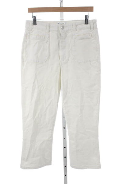 Paige Women Cropped White Cotton Jeans Button Closure Size 29