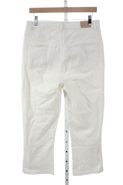 Paige Women Cropped White Cotton Jeans Button Closure Size 29