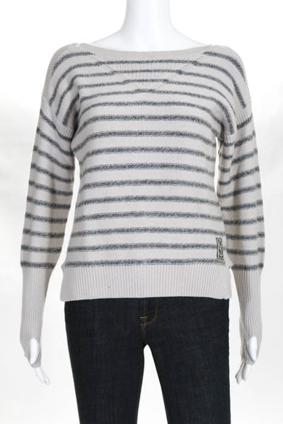 Rebecca Taylor Gray Wool Striped Tied Back Boat Neck Sweater Size Extra Small