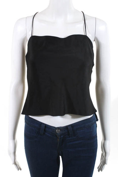 Brioni Black Silk Spaghetti Strap Cropped Blouse Italian Size 44 LL19LL