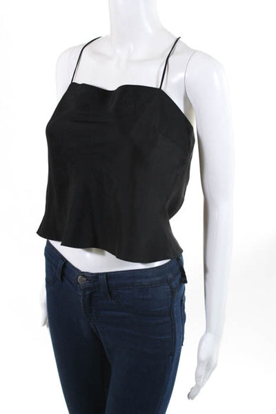 Brioni Black Silk Spaghetti Strap Cropped Blouse Italian Size 44 LL19LL