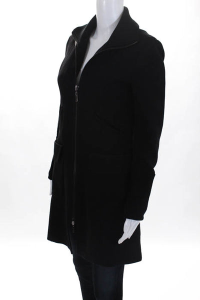 Theory Black Long Sleeve Silver Tone Zipper Closure Trench Coat Size Petite