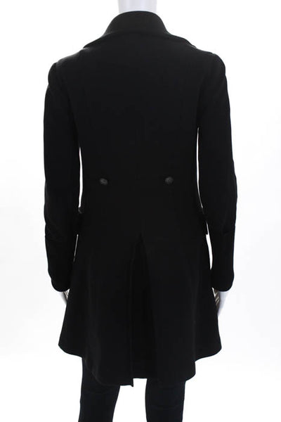 Theory Black Long Sleeve Silver Tone Zipper Closure Trench Coat Size Petite