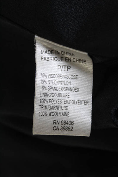 Theory Black Long Sleeve Silver Tone Zipper Closure Trench Coat Size Petite