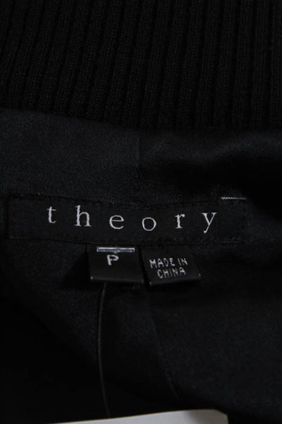 Theory Black Long Sleeve Silver Tone Zipper Closure Trench Coat Size Petite
