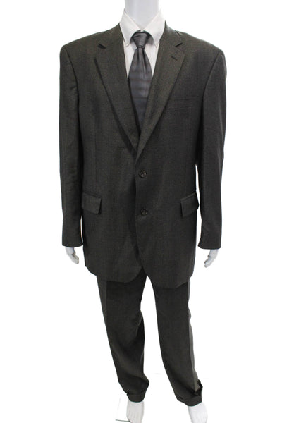 Jos A Bank Mens Houndstooth Print Suit Brown Black Wool Size 44 Long/38