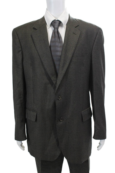 Jos A Bank Mens Houndstooth Print Suit Brown Black Wool Size 44 Long/38