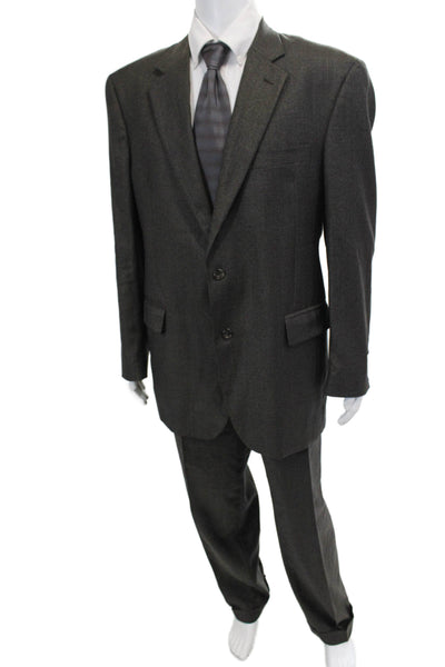 Jos A Bank Mens Houndstooth Print Suit Brown Black Wool Size 44 Long/38