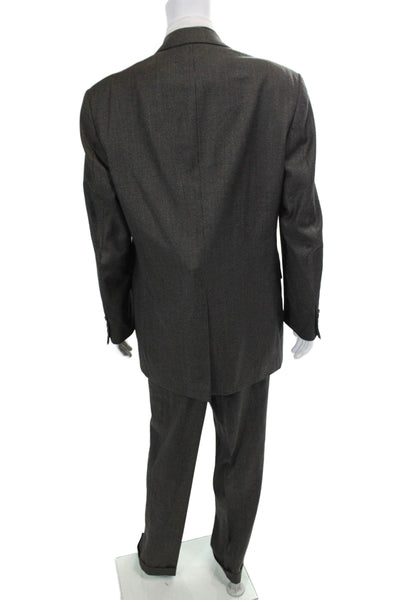 Jos A Bank Mens Houndstooth Print Suit Brown Black Wool Size 44 Long/38