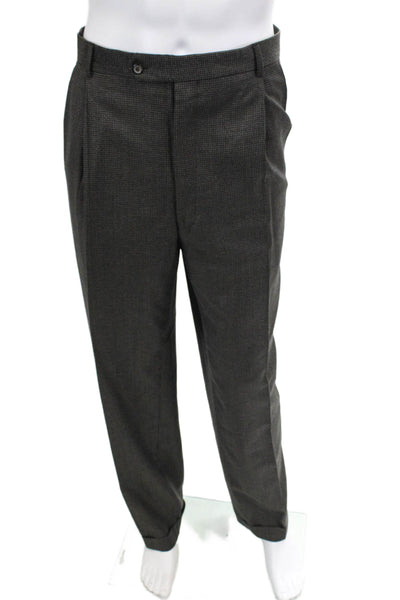 Jos A Bank Mens Houndstooth Print Suit Brown Black Wool Size 44 Long/38