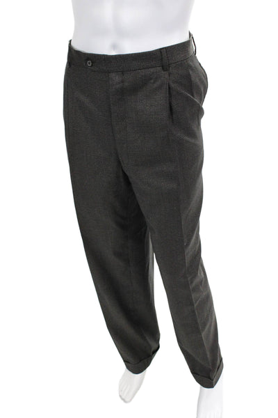 Jos A Bank Mens Houndstooth Print Suit Brown Black Wool Size 44 Long/38