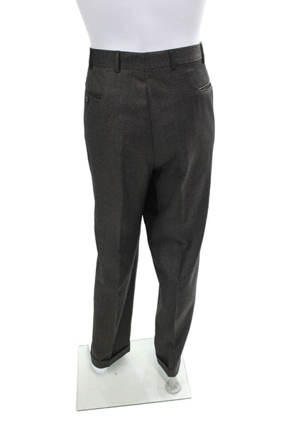 Jos A Bank Mens Houndstooth Print Suit Brown Black Wool Size 44 Long/38
