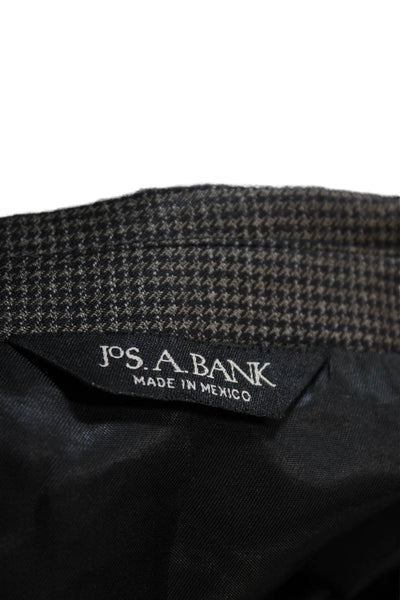 Jos A Bank Mens Houndstooth Print Suit Brown Black Wool Size 44 Long/38