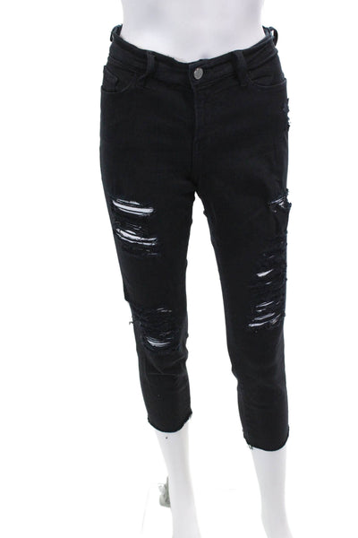 Frame Denim Womens High Rise Ripped Skinny Leg Jeans Black Cotton Size 28