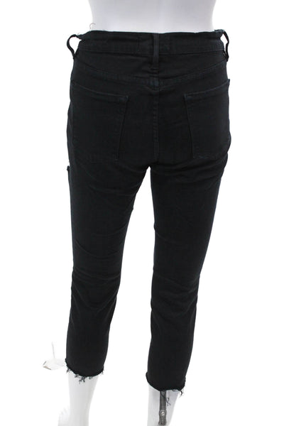 Frame Denim Womens High Rise Ripped Skinny Leg Jeans Black Cotton Size 28