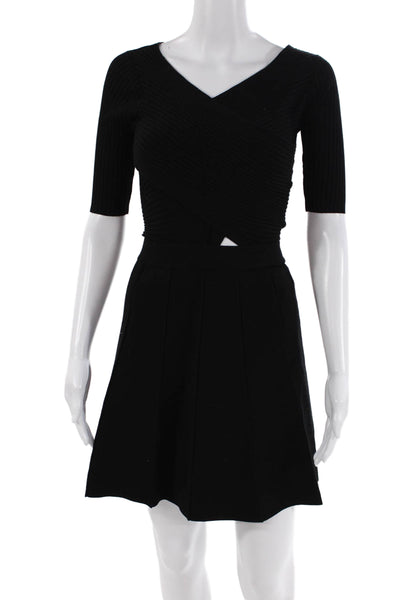 Club Monaco Womens V Neck 3/4 Sleeves A Line Dress Black Size Extra Small