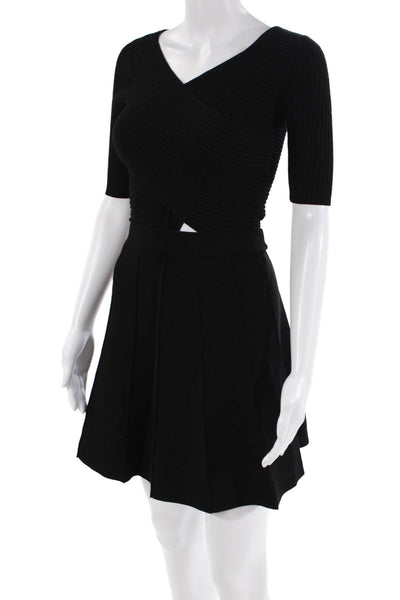 Club Monaco Womens V Neck 3/4 Sleeves A Line Dress Black Size Extra Small
