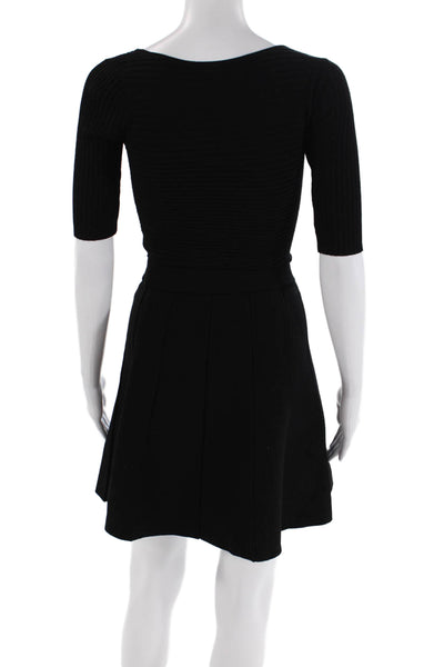 Club Monaco Womens V Neck 3/4 Sleeves A Line Dress Black Size Extra Small