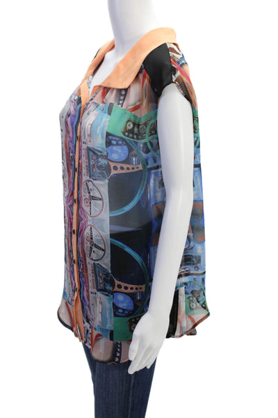 Clover Canyon Womens Sheer Graphic Collar Sleeveless Shirt Multicolor Size XS