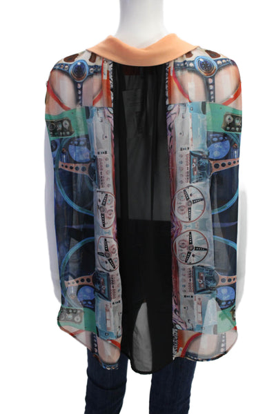 Clover Canyon Womens Sheer Graphic Collar Sleeveless Shirt Multicolor Size XS