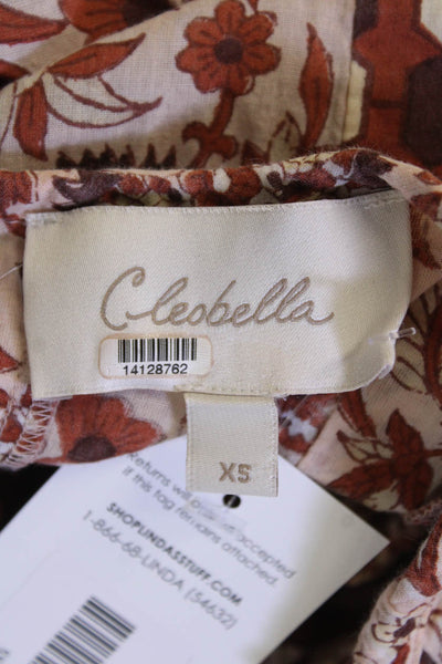 Cleobella Womens Cotton Floral V-neck Puff Sleeve Dress Brown Size XS