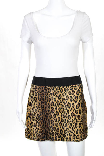 Milly Brown Cotton Textured Animal Print Mini Skirt Size 8