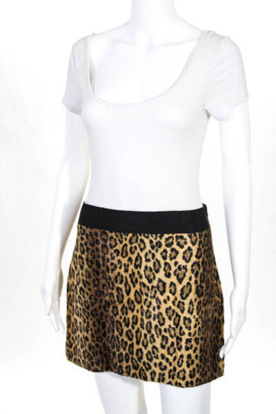 Milly Brown Cotton Textured Animal Print Mini Skirt Size 8