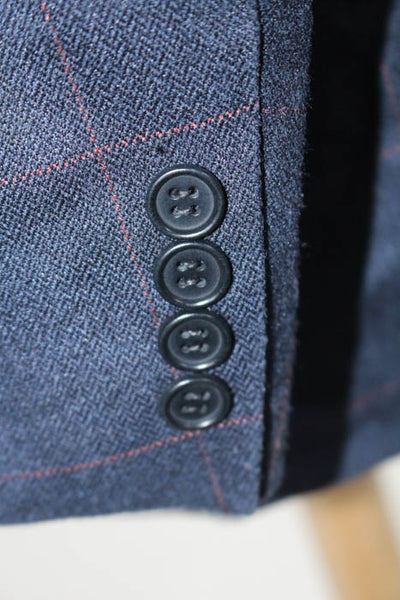 Canali Navy Blue Window Pane Pattern Three Button Lined Blazer Jacket Size 52