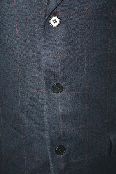 Canali Navy Blue Window Pane Pattern Three Button Lined Blazer Jacket Size 52