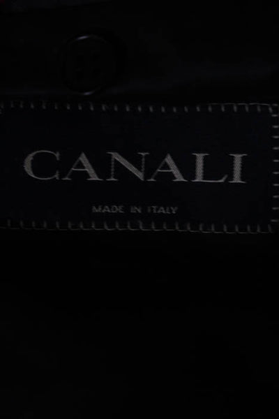 Canali Navy Blue Window Pane Pattern Three Button Lined Blazer Jacket Size 52