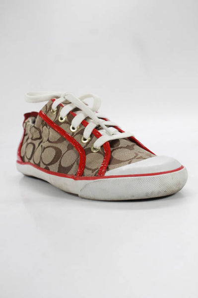 Coach Red Brown White Monogram Canvas Lace Up Sneakers Size 10 LL19LL