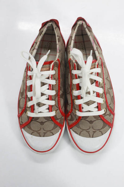 Coach Red Brown White Monogram Canvas Lace Up Sneakers Size 10 LL19LL