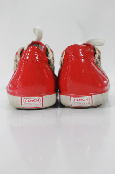 Coach Red Brown White Monogram Canvas Lace Up Sneakers Size 10 LL19LL