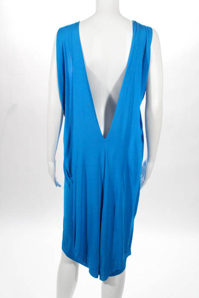 Y Yigal Bright Blue Gold Tone Beaded Gathered Neck V Back Dress Size 1 New