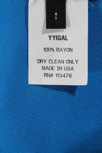 Y Yigal Bright Blue Gold Tone Beaded Gathered Neck V Back Dress Size 1 New