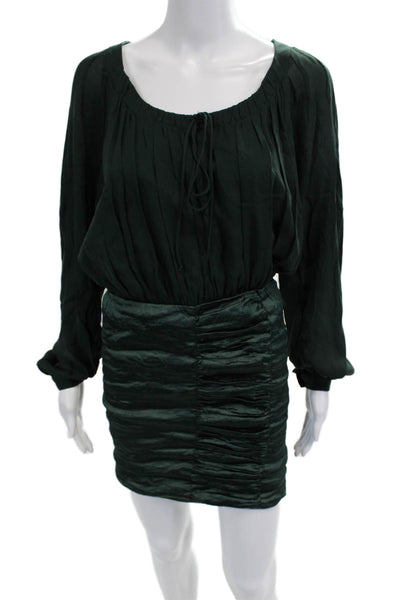 Nicole Miller Women Blouson Mini Dress Green Long Sleeve Round Neck Size 6