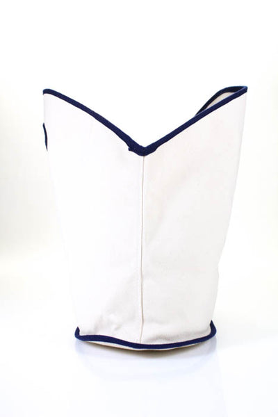 Queen Bea Studio White Navy Blue Embroidered Open Front Tote Shoulder Handbag